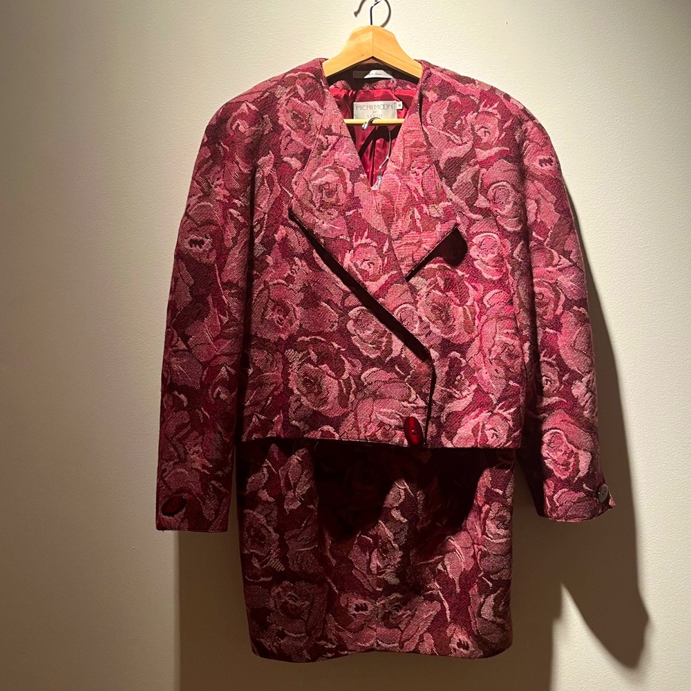 Vintage Mishii Moon Japanese Designer Flower Print Blazer Set